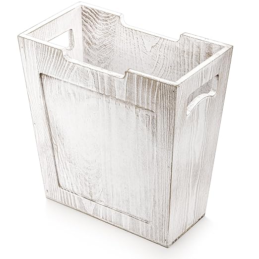 TOPZEA Wood Trash Can Farmhouse Wastebasket with Handle Rustic Wooden Waste Basket Rectangular Small Decorative Garbage Container Trash Bin for Bathroom Kitchen Bedroom Office Living Room Decor