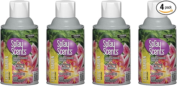 Champion Sprayon SprayScents Metered Air Freshener Refill 7 oz Odor Control Fragrance Exotic Garden (4 Pack)
