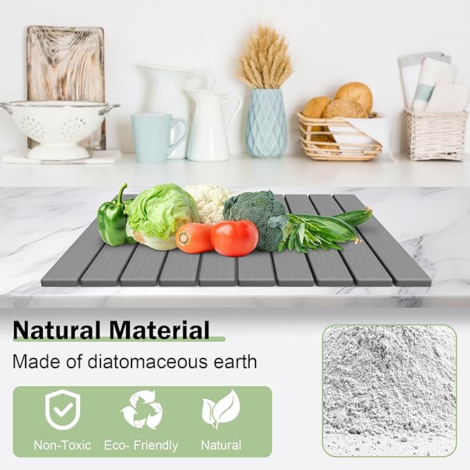 Stone Dish Drying Mat for Kitchen Counter24(L)×16(W) Collapsible Fast-Drying Diatomaceous Earth Mats with Towel Sanding ToolVersatile Stone Drying Mats for Cups Dishes Bottles