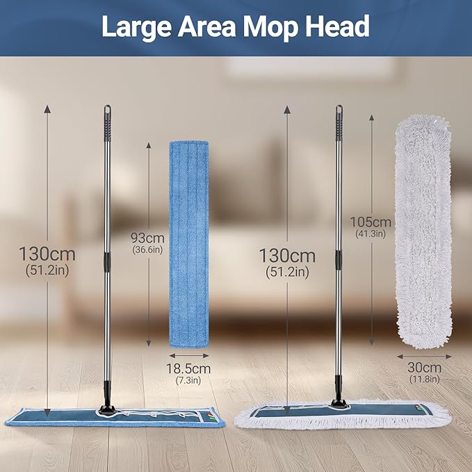 MASTERTOP Industrial Mop Extra Large Floor Mop with Microfiber &amp Cotton Pad Heavy Duty Flat Mops Commercial Dust Mop for Cleaning Office Garage Mall Hotel Home Floors