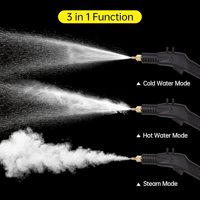 High Pressure Steam Cleaner Handheld1800W High Temp Portable Steamer Cleaning MachineTanklessAdjustable SteamHot and Cold Water Modefor Air Conditioner Range Hood Car Cleaning