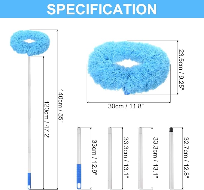 PATIKIL Ceiling Fan Cleaner Duster 12.9 to 47.2 Microfiber Duster Extendable Handle Fan Blade Cleaning Tool Removable Washable for Furniture Blind Blue