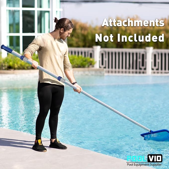 Poolvio 15 FT Telescopic Pool Pole - Adjustable 3 Piece Aluminum Pool Skimmer Pole for Pool Cleaning Skimmer Nets Vacuum Heads &amp Brushes Strong Grip &amp Lock