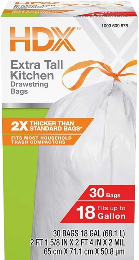 18 Gallon Kitchen &amp Garbage Compactor Bags with Drawstring White Trash Bags (2 Pack 30-Count) – Strong Tear-Resistant Fits Most Kitchen Cans
