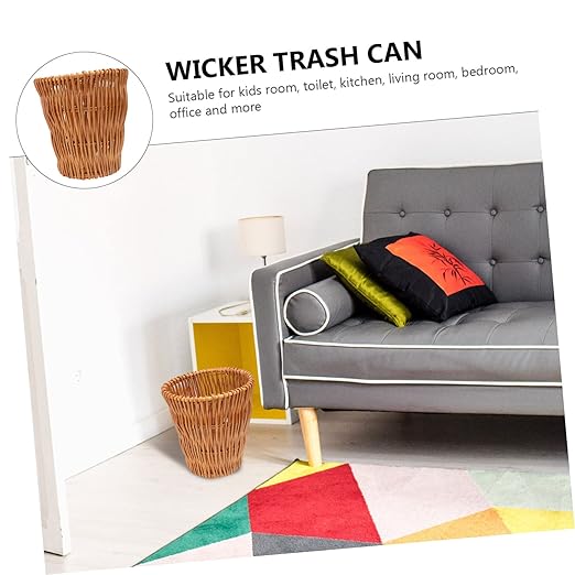 Luxshiny Rattan Woven Wastebasket Multi-Purpose Storage Bin for Bathroom Kitchen Office and Living Lightweight and Chic -Friendly Rubbish Can