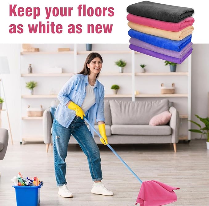 12 Pcs Extra Large Microfiber Cleaning Cloth 30 x 20 Inch Reusable Thick Cleaning Towel Washable Solid Color Microfiber Towel for Home Office Window Cars Glass (6 Colors)