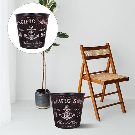 Alipis Home Trash Bin Large Capacity Iron Waste Basket Decorative Waste Paper Bucket for Living Room