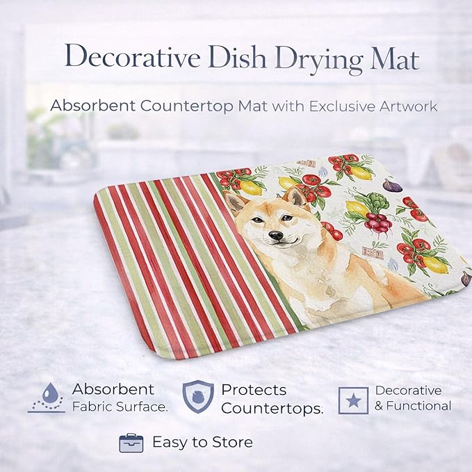 Caroline's Treasures Cream Shiba Inu Vegetables Dish Drying Mat Absorbent Dish Drying Mat Pad for Kitchen Counter Dish Drainer Mat for Countertop 14 x 21 Multicolor