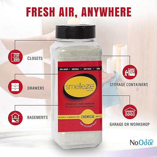 SMELLEZE Natural Chemical Odor Eliminator Powder Chemical Smell Remover for Houses Furniture Cars Offices &amp Businesses 2 lb. Powder