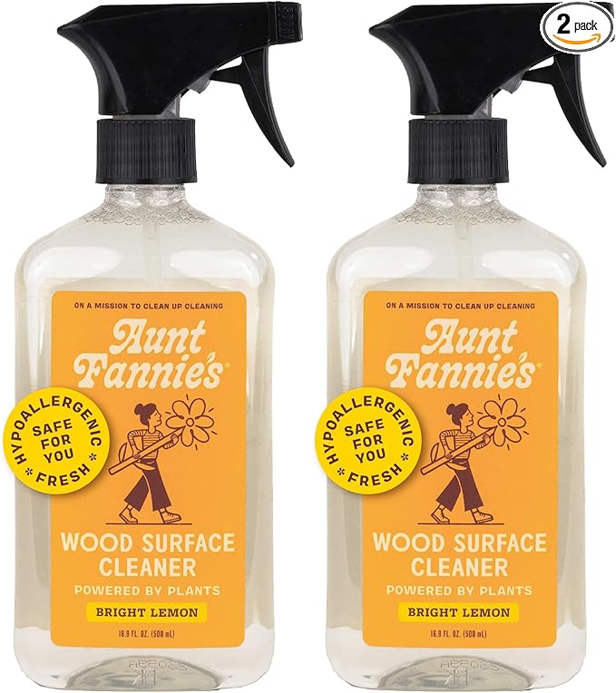 Aunt Fannie's All Purpose Wood Spray Cleaner No-Wax Formula Perfect for Wood Tables Walls Counters &amp Shelves 16.9 Ounces Lemon Scent (Pack of 2) Packaging May Vary