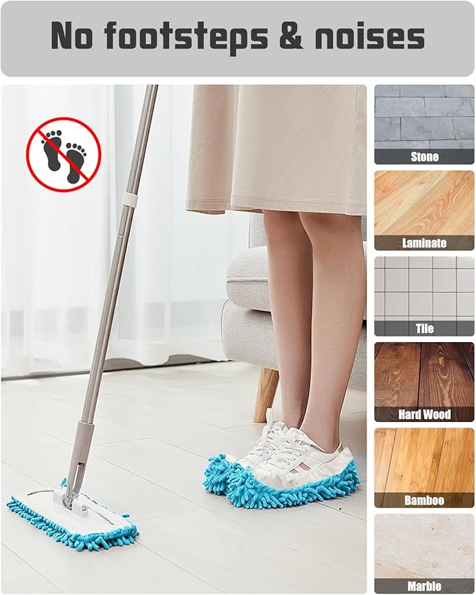8 Pcs Mop Slippers Socks Floor CleaningMicrofiber Shoe Covers dust Washable Reusable for Woman Man House Kitchen (Blue)