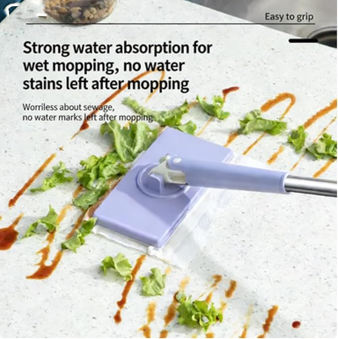 Lazy Mop Wet and Dry Clip No Wash Disposable Dust Push Pull Mini Mop Zero Touch Clever Automatic Cloth Changing Mops with 4 Reusable Cloths for Home (White2)