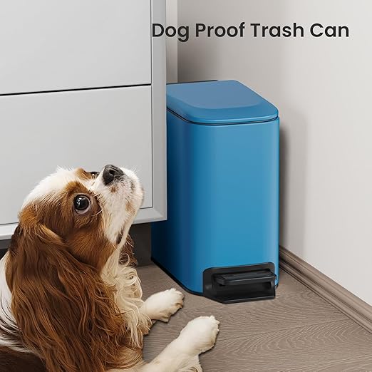 Cesun Small Bathroom Trash Can with Lid Soft Close Step Pedal 6 Liter / 1.6 Gallon Stainless Steel Garbage Can with Removable Inner Bucket Anti-Fingerprint Finish (Blue)