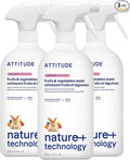 ATTITUDE Fruit &amp Vegetable Wash Unscented Food-Safe Produce Wash to Remove Dirt Wax &amp Residue Vegan Plant-Based Produce Cleaner 27.1 Fl Oz (Pack of 3)