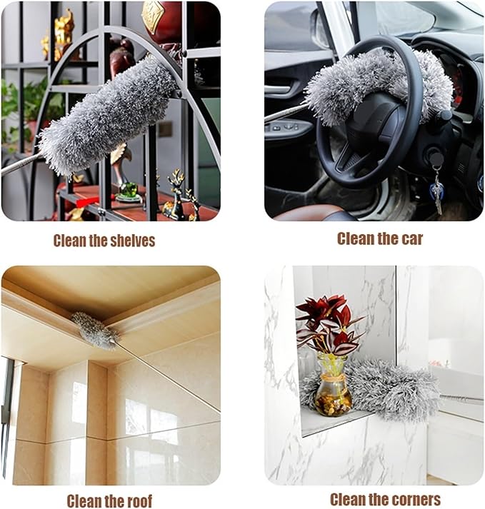 2.8M Extended Chicken Feather Duster Extendable and Curved Ceiling Cleaning Broom Home Electrostatic Dust Collector(2.8m 2PCS clothB)