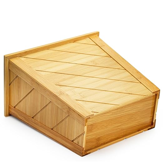 Frcctre Bamboo Waste Basket Rectangular Compact Waste Trash Can Garbage Bin Built-in Handles Brown Container Bin for Bedroom Office Living Room Kitchen Bathroom