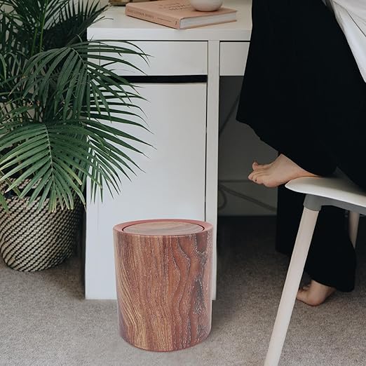 Wood Grain Step Trash Can with Lid Medium Size Bathroom and Kitchen Wastebasket Sturdy Swing Lid Garbage Bin for Home Office Bedroom Rv Use