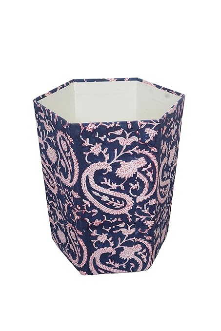 Handmade Cotton Paper Waste Basket Stylish Trash Can for Home or Office (1 Blue Pink MUKAT)