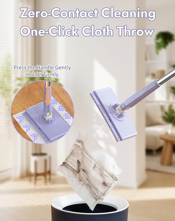 Snap Grip Mini MopConvenient Cloth Changing Mini Mop + Cleaning Cloth*5No Wash Lazy Mops Wet and DryUtomatic Gripping or Releasing360° Zero-Touch Gap Dust Cleaner for Multi Cleaning