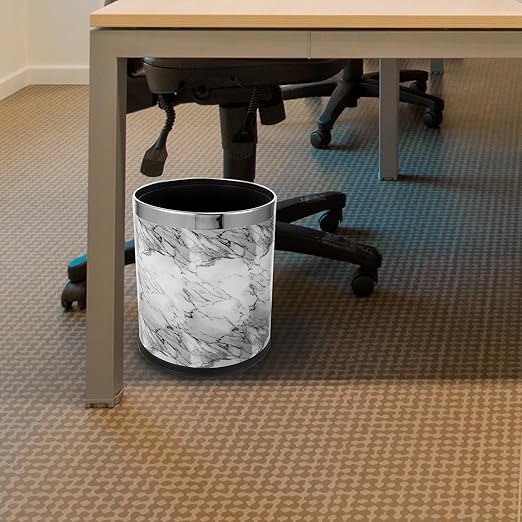 Marble Pattern Trash Can 10L Metallic Rim Garbage Container Bathroom Wastebasket for Home Office Bedroom Kitchen