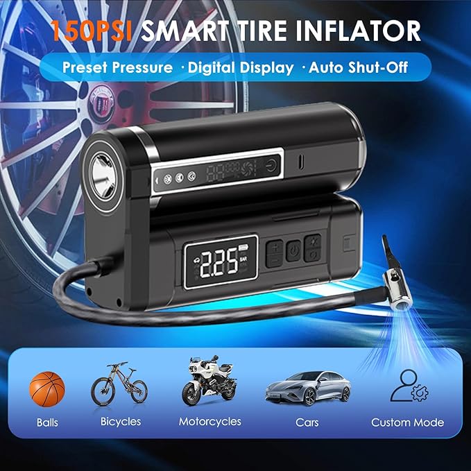 Real 3-in-1 Car Vacuum Cleaner &amp Heavy Duty Tire Inflator 150PSI Portable Air Pump with 18000Pa Brushless Suction LED Camping Light Cordless Handheld Vacuum for Car Tire Bed Gift