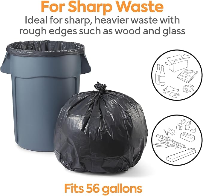 Professional 50-56 Gallon Trash Bag 43 x 47 Low Density 1.8 mil Black 100 Bags/Box