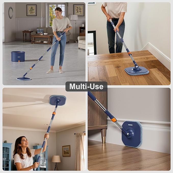 Spin Mop and Bucket Set Mop Bucket with Separate Dirty Water System Deep-Cleaning Mops for Floors/Wall Versatile Mops with 4 Microfiber Mop Pads