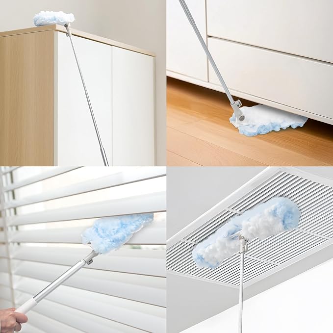 KeFanta Duster Refill Kit with 6 ft Super Extendable Handle Compatible with Swiffer 360° Disposable Microfiber Dusting Pads for Home Cleaning Ceiling Fan Window Hard-to-Reach Areas 20Pcs