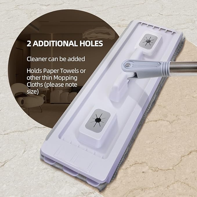 Wall Floor Mop Kit: Long Handle Scrubber with Wringer Bucket Washable Microfiber for Kitchen Bathroom &amp Hardwood - Women’s All-Purpose Cleaning Tools