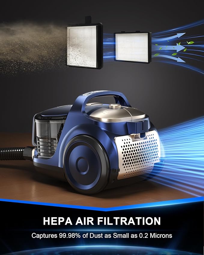 Bagless Canister Vacuum Cleaner1600W Powerful High-Suction Bagless Canister Vac with 4.5QT Dust CupPop-N-Go BrushHEPA FilterDual Motors&amp4 Cleaning ToolsPerfect for Low-Pile Carpets&ampHard F