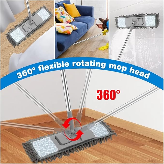 Long Handle Mop Extendable Splicing Rod Dry &amp Wet Rotating Wall Dust Cleaning Brush Ceiling Cleaner Household Tools(Grey-1cloth 5rod)