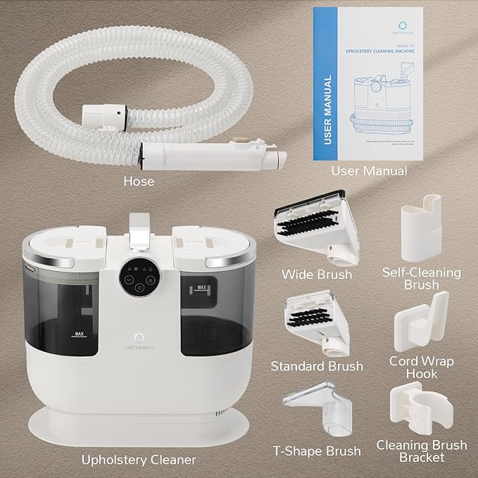 Airthereal Portable Upholstery Spot Cleaner Instant Heating Carpet Cleaner Machine Shampooer Machine with Self-Cleaning 14 Kpa Stain Remover Deep Cleaner for Pets Stairs Car Seat and Couch
