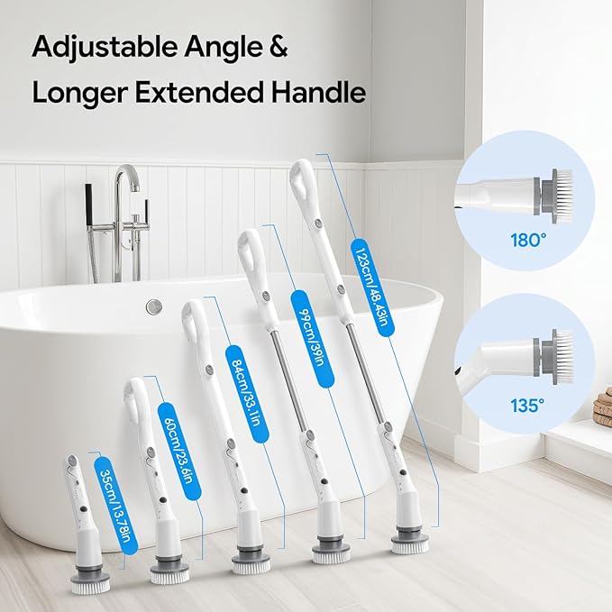 Electric Spin Scrubber 2026 New Cordless Cleaning Brush Shower Cleaning Brush with 7 Replaceable Brush Heads Power Scrubber 3 Adjustable Speeds Detachable Long Handle &amp IPX7 Waterproof