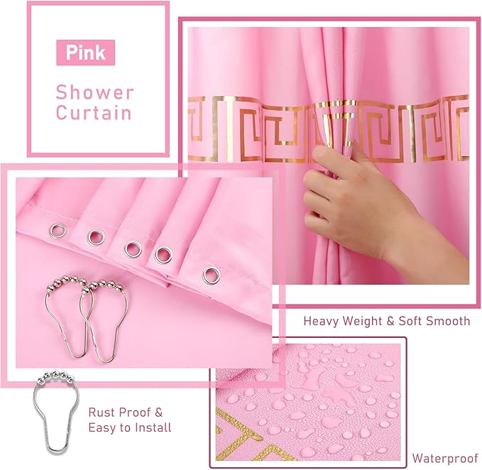 Bathroom Sets with Shower Curtain and Rugs Bathroom Accessories Set Pink Bathroom SetShower Curtain Set with Stainless Steel Trash Can