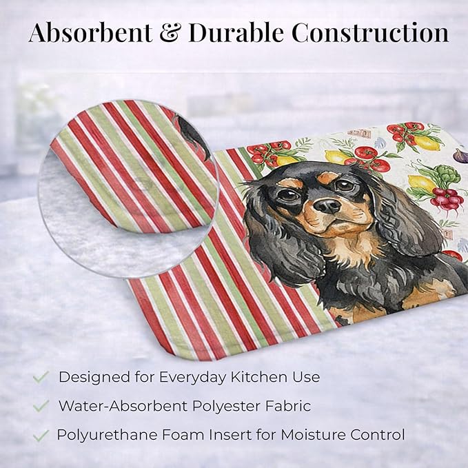Caroline's Treasures Black and Tan English Toy Spaniel Vegetables Dish Drying Mat Absorbent Dish Drying Mat Pad for Kitchen Counter Dish Drainer Mat for Countertop 14 x 21 Multicolor