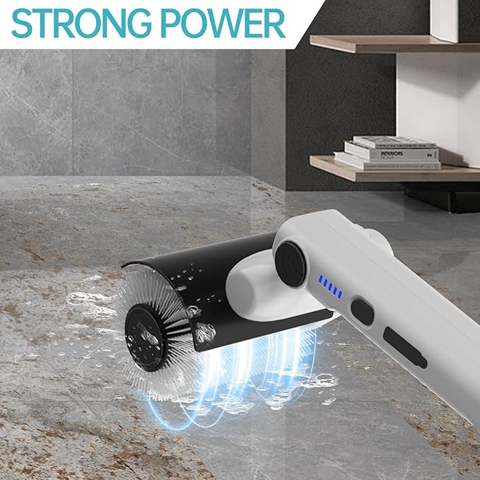 Roller Electric Spin Scrubber - 2-Speed Waterproof Cordless Power Cleaning Brush 4 Multi-Purpose Brush Heads &amp Telescopic Pole for Deep Floor Bathroom Furniture Glass &amp Car Cleaning