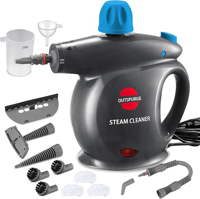 Handheld Steam Cleaner Pressurized Multi-Surface Steam Shot with 13 Accessories Safety Lock Steamer for Cleaning Floor Upholstery Grout Windows Couch and Car Grey