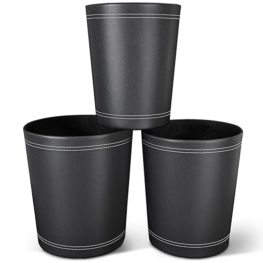 3 Pack Black Round PU Leather WastebasketTrash BasketSmall Trash Can Wastepaper Baskets Garbage Can Container Bins for BathroomsHome DecorativeOfficesKids RoomsBedroom (Black)