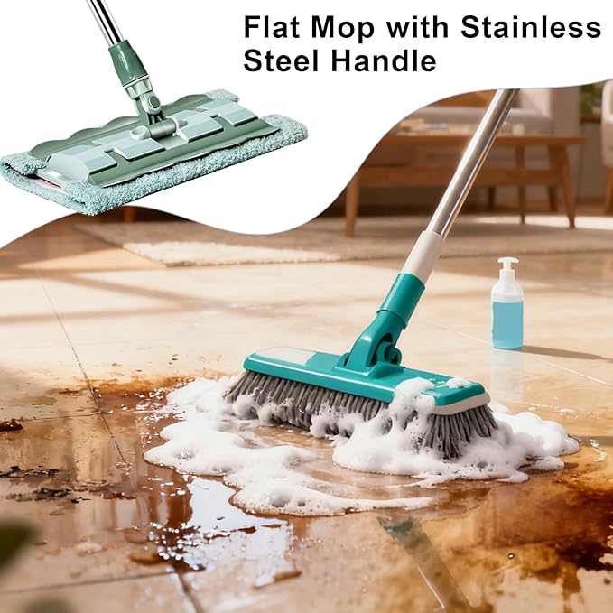 Flat Mops Floor Cleaning - Rotating Flat Head Mop with Telescopic Handle Reusable Pads for Quick Cleaning and Daily Maintenance in Home Kitchen Apartment Tile 14.96in.