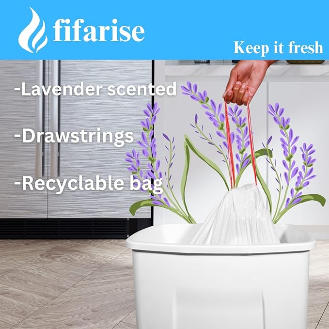 13 gallon Kitchen Trash Bags Drawstring Tall Kitchen Trash bags Lavender scent (100)