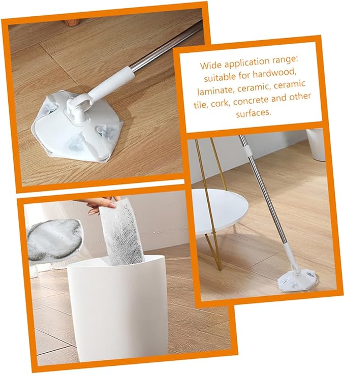 Retractable Household Dust Mop with Rotatable Triangular Head Convenient No-wash Face Towel Cover Cleaning Mop for Floor Vacuuming and Easy Storage White Handle