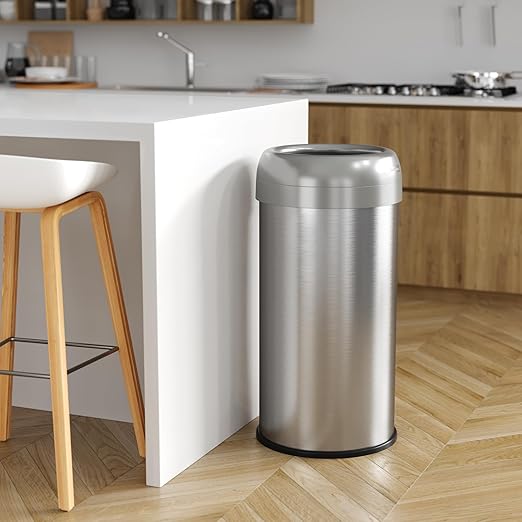 iTouchless Dual-Deodorizer Open Top Recycle Bin Stainless Steel Commercial Grade Trash Cans with AbsorbX Odor Filter Color Name Round 16 Gallon