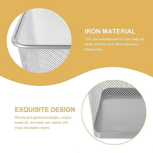 Mesh Trash Can with Iron Frame Ventilated Metal Wastebasket for Home and Office Small Silver Indoor Garbage Container for Dorms Bedrooms Kitchens and Study Rooms