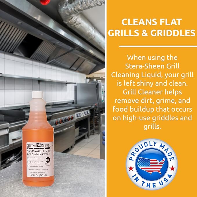 Stera Sheen - Grill Cleaner - Food Safe Non-Caustic Formula - Restaurant &amp Cafe Quality Cleaner for Flat Top Grills and Griddles - Remove Tough Encrusted Grease - 32 fl oz Bottle (4 count)