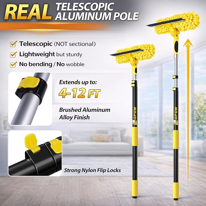 18FT High Reach Window Squeegee with Extension Pole 2 in 1 Window Washing Kit with 3-Stage Telescopic Pole &amp Rotatable Head No-Ladder Window Cleaner for High Window Solar Panel RV &amp Outdoo