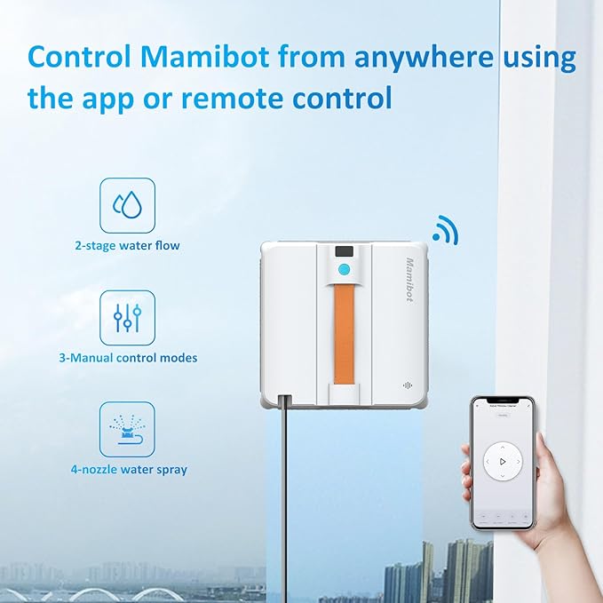 Mamibot W120-DP Robot Window Cleaner for High-Rise Glass - 3200Pa Strong Suction Multiple Cleaning Modes4 Water Spray NozzlesEdge Detection TechnologyApp&ampRemote Control(Blue)