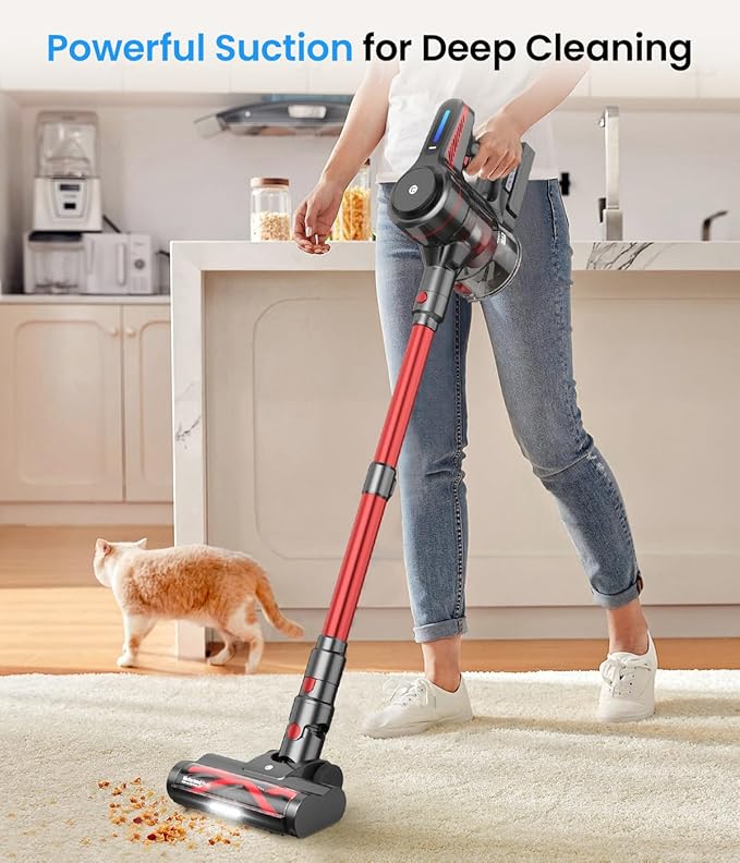 Cordless Vacuum Cleaner Stick Vacuum with Powerful Suction 45Mins Runtime Vacuum Cleaners for Home Anti-tangle and 1.5L Dust Cup 6 in 1 Lightweight Vacuum for Hardwood Floor Carpet Pet Hair