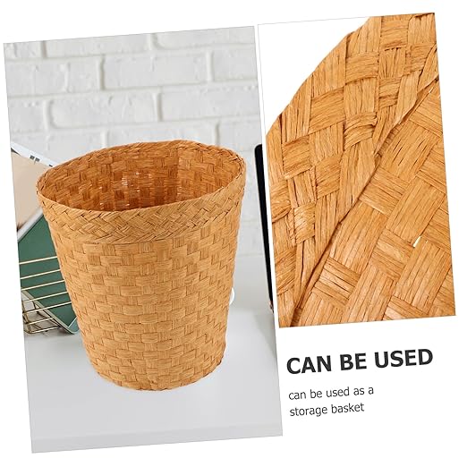 Luxshiny Bamboo Rattan Trash Can Storage Basket Desk Waste Basket for Bedroom Bathroom