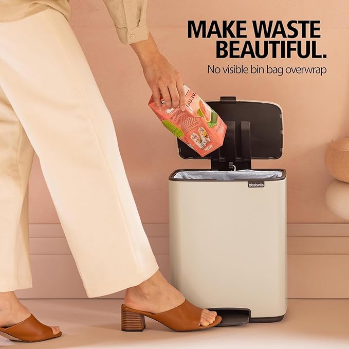 Brabantia Bo Small Step-On Trash Can | 1.8 Gal / 7L | Matt Black | Light-Pedal Soft-Close Bedroom Bathroom Nursery Trash Can Removable Inner Bucket Non-Slip Base | + Trash Bags