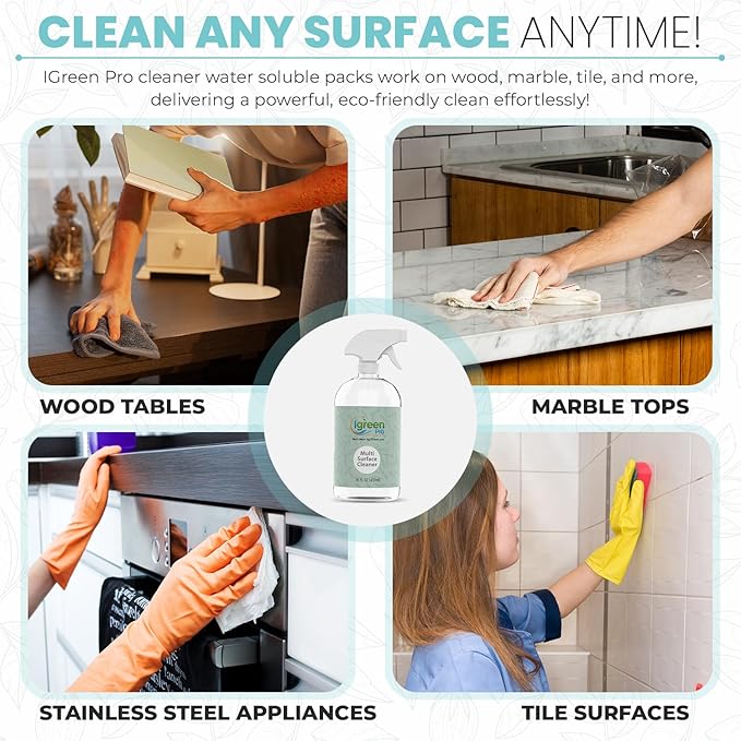 Multi-surface All Purpose Cleaner Tablets Water Soluble12 Pack Water Soluble Pods for Kitchen Bathroom Home Surfaces (12 Water Soluble Pack Lemongrass)